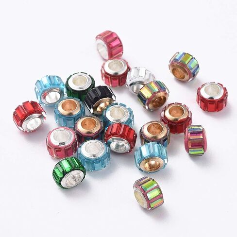 20Pcs Column Glass Beads with Alloy Cores, Colorful Large Hole Loose Beads, Jewelry Making Charm Bulk for Necklace Bracelet Earring Making and DIY Crafting, 9x7mm, Hole: 4.7~5mm in Kuwait
