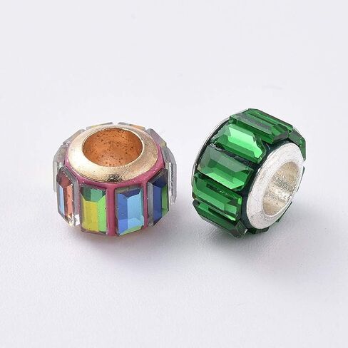 20Pcs Column Glass Beads with Alloy Cores, Colorful Large Hole Loose Beads, Jewelry Making Charm Bulk for Necklace Bracelet Earring Making and DIY Crafting, 9x7mm, Hole: 4.7~5mm in Kuwait