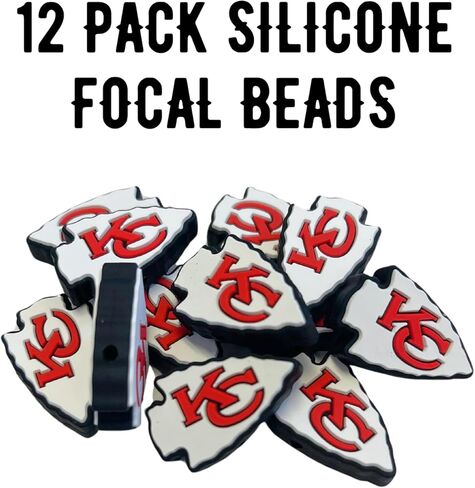 Lashicorn Kansas City Focal Bead Sports Football 12pk 1.14" for Bulk Keychains Silicone Charm Beadable Pens Freshie Hangers Arrowhead Jewelry Assorted Logo in Saudi Arabia