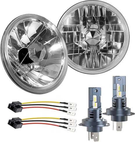 5X7 7X6 H6054 Glass Square Headlight Housings and H4 Light Bulbs 6500K, High Low Beam 7 inch OEM Style Original Classic Look Conversion Assembly Pair Kit for Cars,Truck and Van in Saudi Arabia