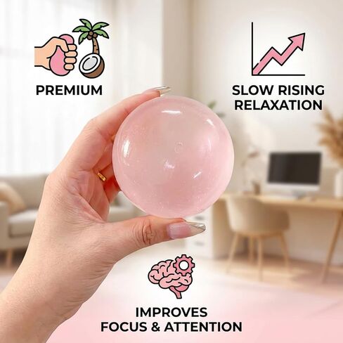Coconut Oil Fidget, Coconut Oil Squeeze Stress Ball, Soft Coconut Oil Items for Focus Enhancement and Stress Relief, Pink Squishy Ball with Slow Rising Feature, 6 cm Size in Saudi Arabia
