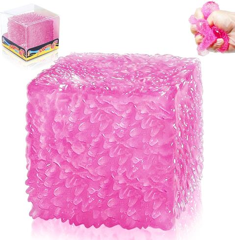 Squishy Stress Cube for Kids Adults, Slow-Rising Sensory Fidget Cube Toy, Malt Sugar Squishy Cube Squeeze Toy for Stress Relief for Birthdays and Party Favors (Pink) in Saudi Arabia