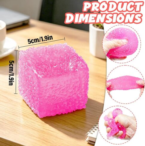 Squishy Stress Cube for Kids Adults, Slow-Rising Sensory Fidget Cube Toy, Malt Sugar Squishy Cube Squeeze Toy for Stress Relief for Birthdays and Party Favors (Pink) in Saudi Arabia