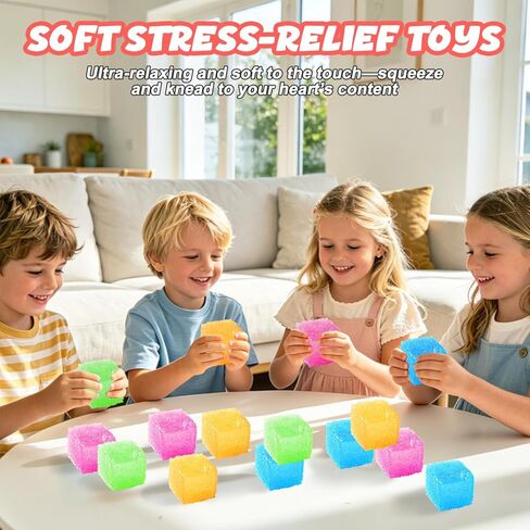 Squishy Stress Cube for Kids Adults, Slow-Rising Sensory Fidget Cube Toy, Malt Sugar Squishy Cube Squeeze Toy for Stress Relief for Birthdays and Party Favors (Pink) in Saudi Arabia