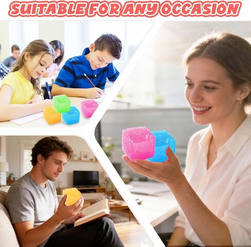Squishy Stress Cube for Kids Adults, Slow-Rising Sensory Fidget Cube Toy, Malt Sugar Squishy Cube Squeeze Toy for Stress Relief for Birthdays and Party Favors (Pink) in Saudi Arabia