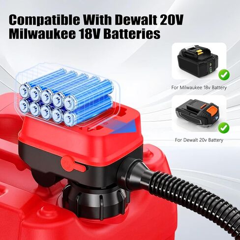 Cordless Fuel Transfer Pump with Auto Stop, 3.2 GPM Flow Rate, Portable Fuel Pump Compatible with DeWalt 20V and Milwaukee 18V Batteries, 3 Adapters for Diesel and Gasoline, Bare Tool in Saudi Arabia