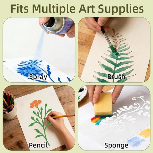 36 PCS Flower Stencils for Painting on Wood, 6x3 Inch Reusable Wildflower Stencil for Crafts, Plastic Floral & Leaf Templates for Canvas, Wall Decor, Rock Art, and Home Projects in Saudi Arabia