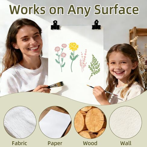 36 PCS Flower Stencils for Painting on Wood, 6x3 Inch Reusable Wildflower Stencil for Crafts, Plastic Floral & Leaf Templates for Canvas, Wall Decor, Rock Art, and Home Projects in Saudi Arabia
