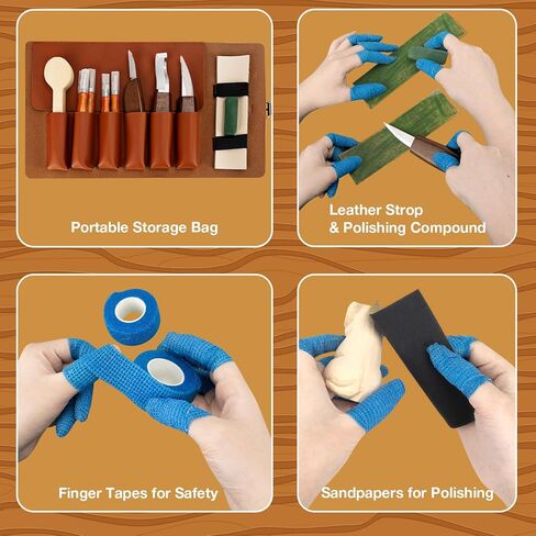 Wood Carving Kit, 44Pcs Wood Carving Tools with 4 Style Templates & 12 Color Paint Set & Bee Wax, Wood Whittling Knives Set 4pcs Whittling Knives & 5pcs Detail Knives for Beginners and Hobbyists in Kuwait
