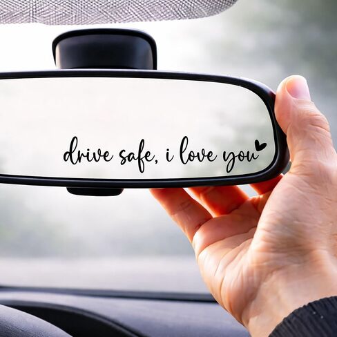 1PCS Drive Safe I Love You Car Mirror Decal, Rear View Mirror Sticker for Car, Romantic Gift Car Accessories for Boyfriend Husband, Cute Vinyl Decals for Women, Fits Most Vehicles (Black) in Kuwait