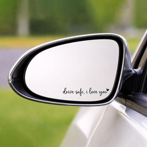 1PCS Drive Safe I Love You Car Mirror Decal, Rear View Mirror Sticker for Car, Romantic Gift Car Accessories for Boyfriend Husband, Cute Vinyl Decals for Women, Fits Most Vehicles (Black) in Kuwait