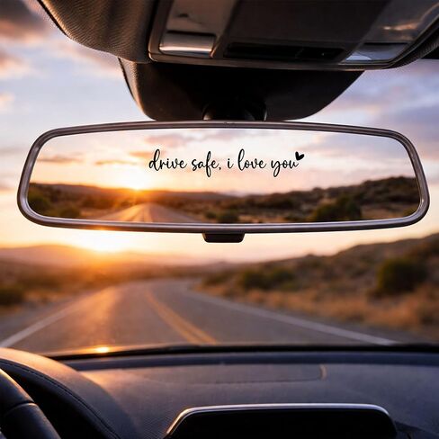 1PCS Drive Safe I Love You Car Mirror Decal, Rear View Mirror Sticker for Car, Romantic Gift Car Accessories for Boyfriend Husband, Cute Vinyl Decals for Women, Fits Most Vehicles (Black) in Kuwait