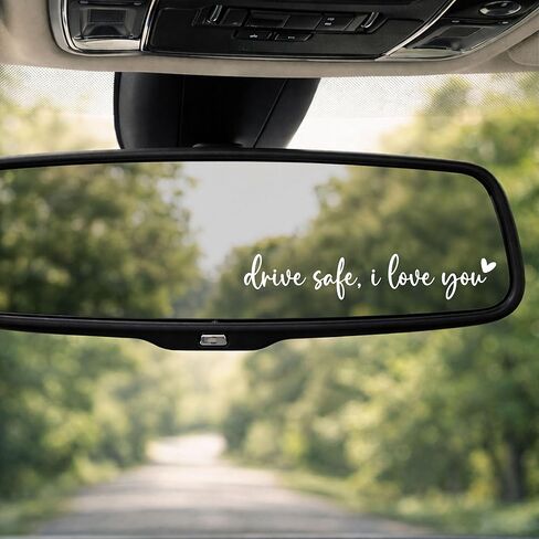 1PCS Drive Safe I Love You Car Mirror Decal, Rear View Mirror Sticker for Car, Romantic Gift Car Accessories for Boyfriend Husband, Cute Vinyl Decals for Women, Fits Most Vehicles (Black) in Kuwait