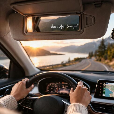 1PCS Drive Safe I Love You Car Mirror Decal, Rear View Mirror Sticker for Car, Romantic Gift Car Accessories for Boyfriend Husband, Cute Vinyl Decals for Women, Fits Most Vehicles (Black) in Kuwait