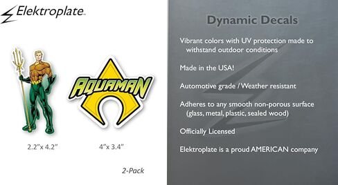 Elektroplate Officially Licensed DC Comics Aquaman and Symbol Dynamic Decals | Premium Automotive-Grade Weatherproof Vinyl Stickers for Car, Water Bottle, Phone & More| Made in The USA | Set of 2 in Kuwait