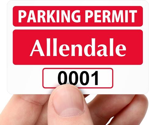 SmartSign (50-Pack) Custom Red Parking Permit Window Cling Repositionable Labels - 2" x 3" Add Your Text/Starting Number, 3 mil Thick White Vinyl Permits for Inside of Car Windshield, Made in USA in Kuwait