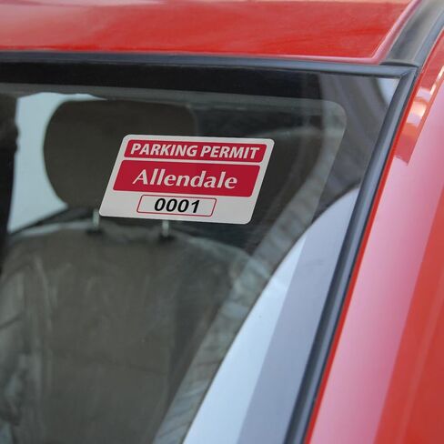 SmartSign (50-Pack) Custom Red Parking Permit Window Cling Repositionable Labels - 2" x 3" Add Your Text/Starting Number, 3 mil Thick White Vinyl Permits for Inside of Car Windshield, Made in USA in Kuwait