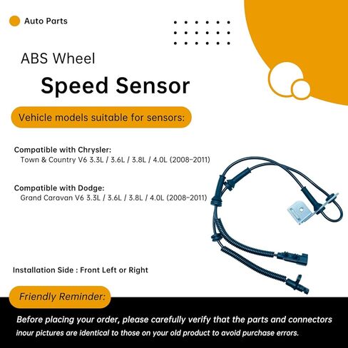 4721561AC Front Left/Right ABS Wheel Speed Sensor Compatible with Chrysler Town & Country 2008-2011, Dodge Grand Caravan 2008-2011 (3.3L-4.0L V6/V8) – Replaces 4721561AD, ALS1998 in Saudi Arabia