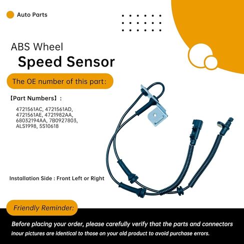 4721561AC Front Left/Right ABS Wheel Speed Sensor Compatible with Chrysler Town & Country 2008-2011, Dodge Grand Caravan 2008-2011 (3.3L-4.0L V6/V8) – Replaces 4721561AD, ALS1998 in Saudi Arabia