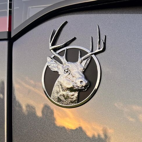 The Deer Head Car Badge Emblem in Matte Black and Chrome – ABS Resin Composite, Chrome Finish 3D Decal for Vehicle Exterior in Kuwait