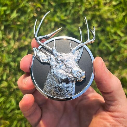 The Deer Head Car Badge Emblem in Matte Black and Chrome – ABS Resin Composite, Chrome Finish 3D Decal for Vehicle Exterior in Kuwait