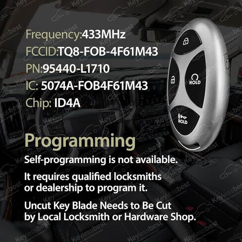 Replacement for 2023 2024 2025 Hyundai Sonata Key Fob Remote Control TQ8-FOB-4F61M43 5 Buttons 4A 433MHz in Kuwait