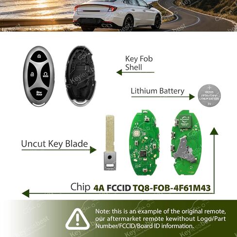 Replacement for 2023 2024 2025 Hyundai Sonata Key Fob Remote Control TQ8-FOB-4F61M43 5 Buttons 4A 433MHz in Kuwait