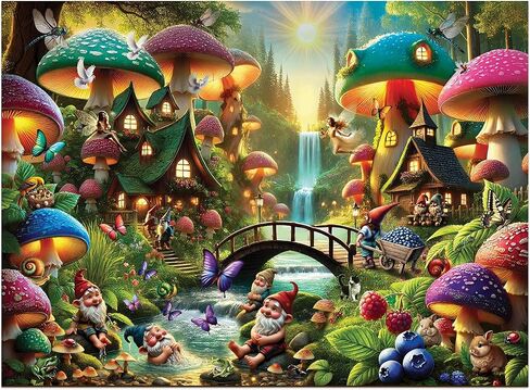 WOODEN.CITY Wooden Puzzle 1000 Pieces Mushroom Wonderland – Premium 1000 Piece Wood Puzzle for Adults with 100 Whimsy Shapes – Made & Designed in EU in Saudi Arabia