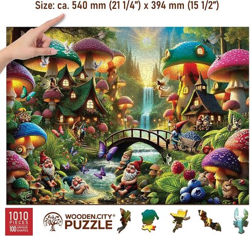WOODEN.CITY Wooden Puzzle 1000 Pieces Mushroom Wonderland – Premium 1000 Piece Wood Puzzle for Adults with 100 Whimsy Shapes – Made & Designed in EU in Saudi Arabia