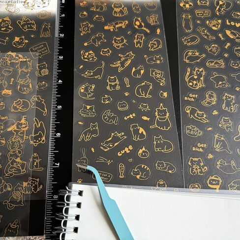 Gold Foil Cat Stickers, 4 Sheets Cute Mini Pussy Cat Sticker Set with Tweezers, Waterproof Clear Kitten Sticker for Journaling Planner Scrapbook Phone Case Decoration in Saudi Arabia
