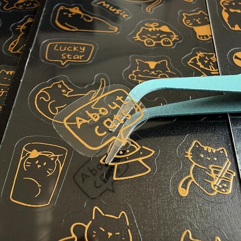 Gold Foil Cat Stickers, 4 Sheets Cute Mini Pussy Cat Sticker Set with Tweezers, Waterproof Clear Kitten Sticker for Journaling Planner Scrapbook Phone Case Decoration in Saudi Arabia