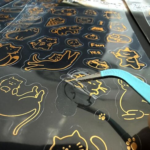 Gold Foil Cat Stickers, 4 Sheets Cute Mini Pussy Cat Sticker Set with Tweezers, Waterproof Clear Kitten Sticker for Journaling Planner Scrapbook Phone Case Decoration in Saudi Arabia