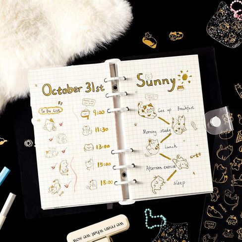 Gold Foil Cat Stickers, 4 Sheets Cute Mini Pussy Cat Sticker Set with Tweezers, Waterproof Clear Kitten Sticker for Journaling Planner Scrapbook Phone Case Decoration in Saudi Arabia