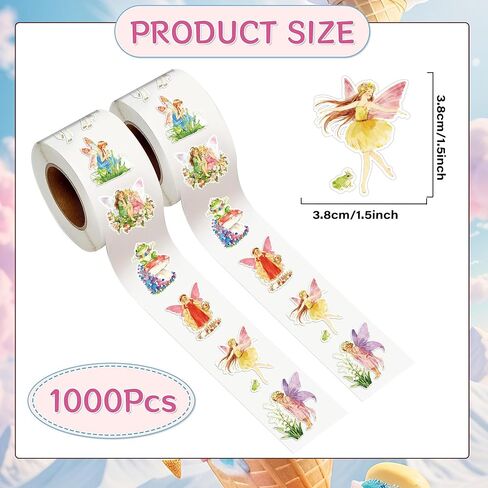 Fairy Stickers Roll for Adults - 1000 Pcs Fairy First Birthday Decorations Stickers, Spring Waterproof Scrapbook Decals for Water Bottle Laptop Luggage, Party Favor Supplies in Saudi Arabia