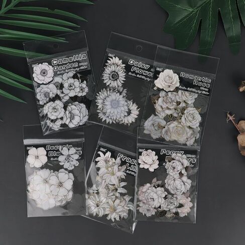 120 Pcs Vintage Floral Stickers for Scrapbooking, Holographic Foil 1.57 inch PET Flower Sticker, Retro Floral Journaling Supplies for Scrapbook Album DIY Craft Daily Planner in Kuwait