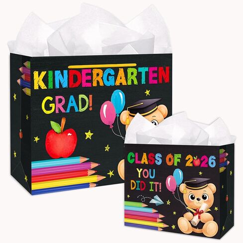 LIJUGITF Kindergarten Graduation Gift Bag 2026, 13" Large Kindergarten Grad Gift Bags for Girls Boys, Congratulations Class of 2026 Kids Graduations Wrapping Paper Bag with Tissue Paper in Saudi Arabia