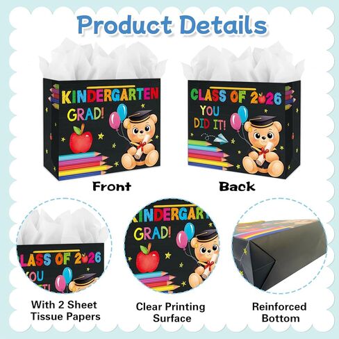 LIJUGITF Kindergarten Graduation Gift Bag 2026, 13" Large Kindergarten Grad Gift Bags for Girls Boys, Congratulations Class of 2026 Kids Graduations Wrapping Paper Bag with Tissue Paper in Saudi Arabia