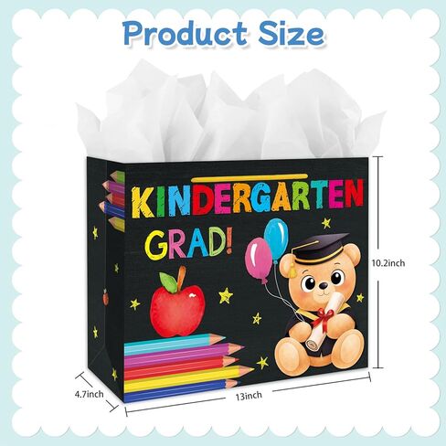 LIJUGITF Kindergarten Graduation Gift Bag 2026, 13" Large Kindergarten Grad Gift Bags for Girls Boys, Congratulations Class of 2026 Kids Graduations Wrapping Paper Bag with Tissue Paper in Saudi Arabia