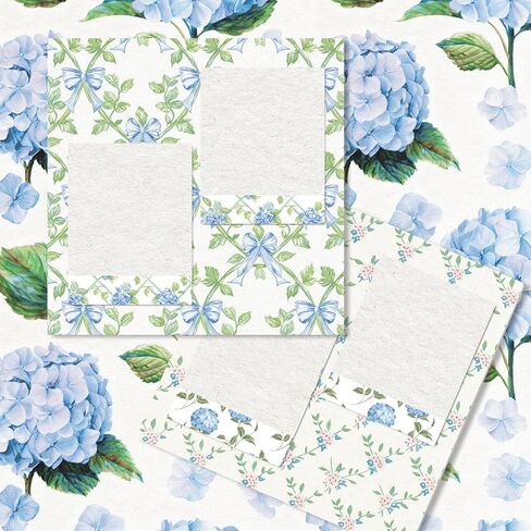 JarThenaAMCS 32 Sheets Hydrangea Pattern Paper Blue Floral Green Leaves Scrapbook Specialty Paper Double Sided for Spring Summer DIY Crafts Card Making Photo Album Decor, 5.5 x 8.3 Inch in Kuwait