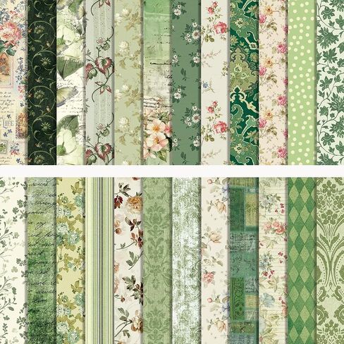 24 Sheets Green Flower Pattern Paper 11.8x11.8 In Green Floral Scrapbook Paper Pack 24 Designs Flower Double-Sided Decoupage Decorative Craft Papers for Card Making Photo Album in Kuwait