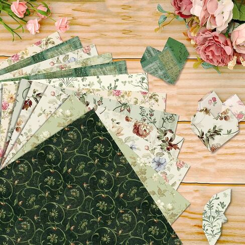24 Sheets Green Flower Pattern Paper 11.8x11.8 In Green Floral Scrapbook Paper Pack 24 Designs Flower Double-Sided Decoupage Decorative Craft Papers for Card Making Photo Album in Kuwait