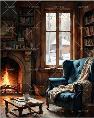 TAOPAOLAB Cozy Winter Paint by Numbers Kit for Adults - DIY Fireplace and Blue Armchair Painting on Canvas 16x20 Inches, Acrylic Paint Set, Suitable for Beginners, Warm Home Art for Room Decoration in Saudi Arabia