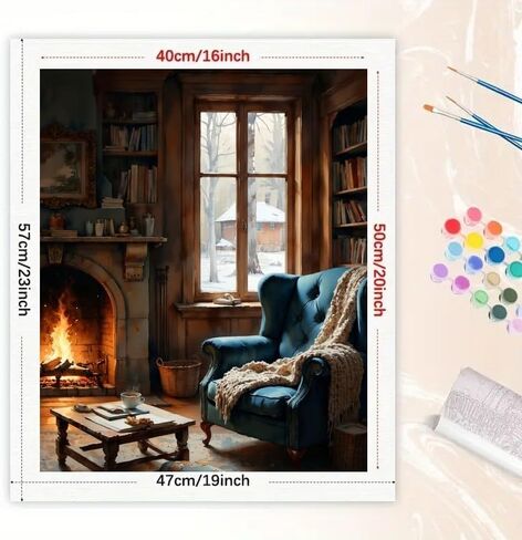 TAOPAOLAB Cozy Winter Paint by Numbers Kit for Adults - DIY Fireplace and Blue Armchair Painting on Canvas 16x20 Inches, Acrylic Paint Set, Suitable for Beginners, Warm Home Art for Room Decoration in Saudi Arabia
