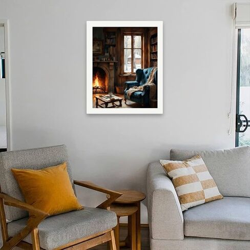 TAOPAOLAB Cozy Winter Paint by Numbers Kit for Adults - DIY Fireplace and Blue Armchair Painting on Canvas 16x20 Inches, Acrylic Paint Set, Suitable for Beginners, Warm Home Art for Room Decoration in Saudi Arabia