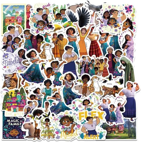 50pcs Encanto Stickers Pack,Cool Waterproof Vinyl Movie Decal for Teen Adult Boy Laptop, Travel Case, Phone, Bike, Water Bottle, Guitar, Computer, Skateboard Kids, Toddlers in Saudi Arabia