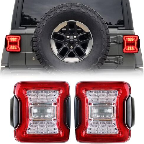 EOMD DOT Approved Clear Lens LED Tail Lights Compatible with 2018-2025 Jeep Wrangler JL, w/Running Light, Brake Turn Signal Lamp and Reverse Lamps, Pair in Saudi Arabia