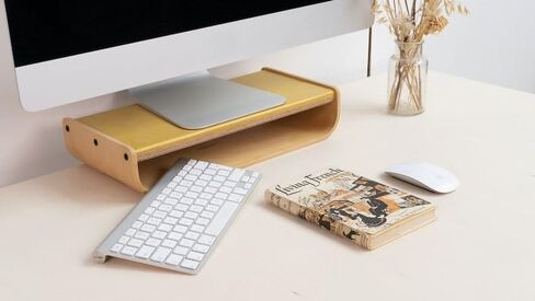 Premium Limited Edition Wooden Monitor Riser, Ergonomic Curved U‑Shape Desk Stand for Computer & Keyboard Storage in Saudi Arabia