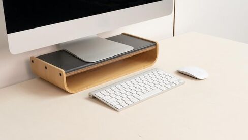 Premium Limited Edition Wooden Monitor Riser, Ergonomic Curved U‑Shape Desk Stand for Computer & Keyboard Storage in Saudi Arabia