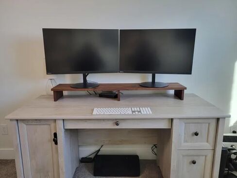 39 Inch Extra‑Wide Solid Black Walnut Monitor Stand, Handmade Natural Wood Desk Riser, Dual‑Leg Ergonomic Screen Elevator for Large Monitors & Dual‑Screen Home Office in Saudi Arabia