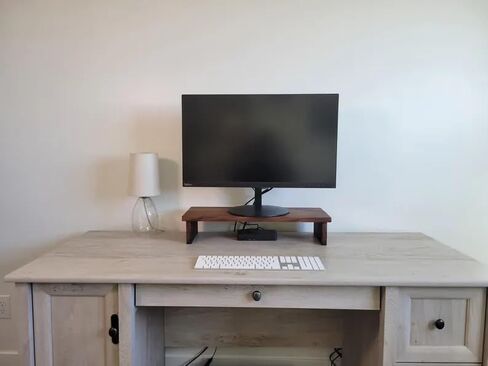39 Inch Extra‑Wide Solid Black Walnut Monitor Stand, Handmade Natural Wood Desk Riser, Dual‑Leg Ergonomic Screen Elevator for Large Monitors & Dual‑Screen Home Office in Saudi Arabia